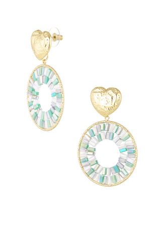 Round statement earrings with heart detail - light blue h5 