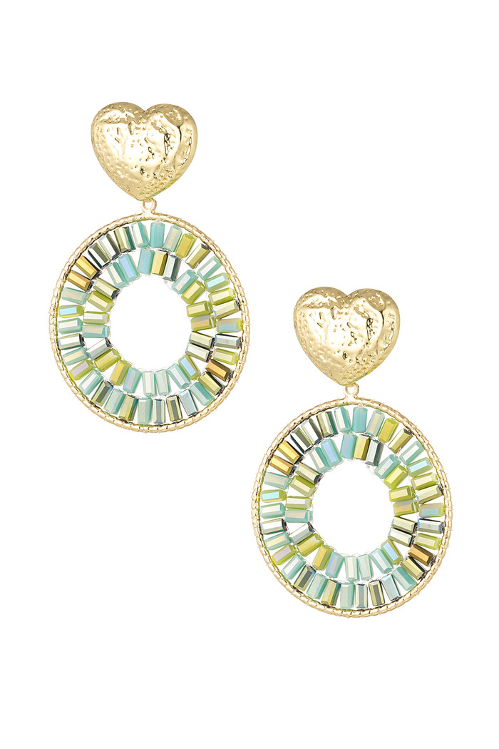 Round statement earrings with heart detail - green gold 