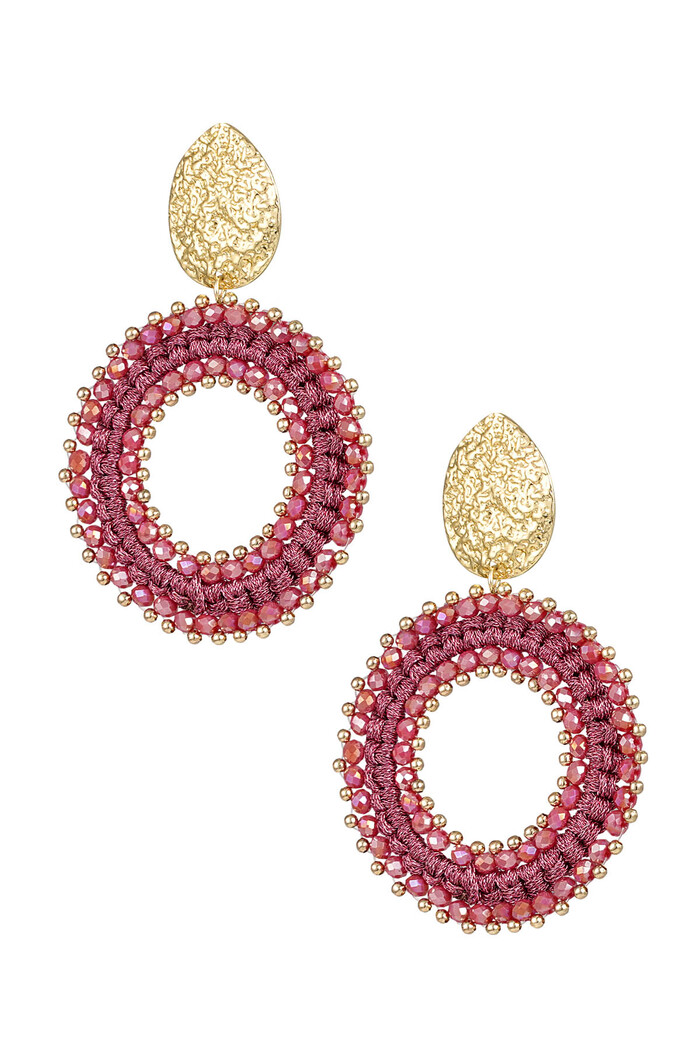 Round earrings with beads - gold/red 
