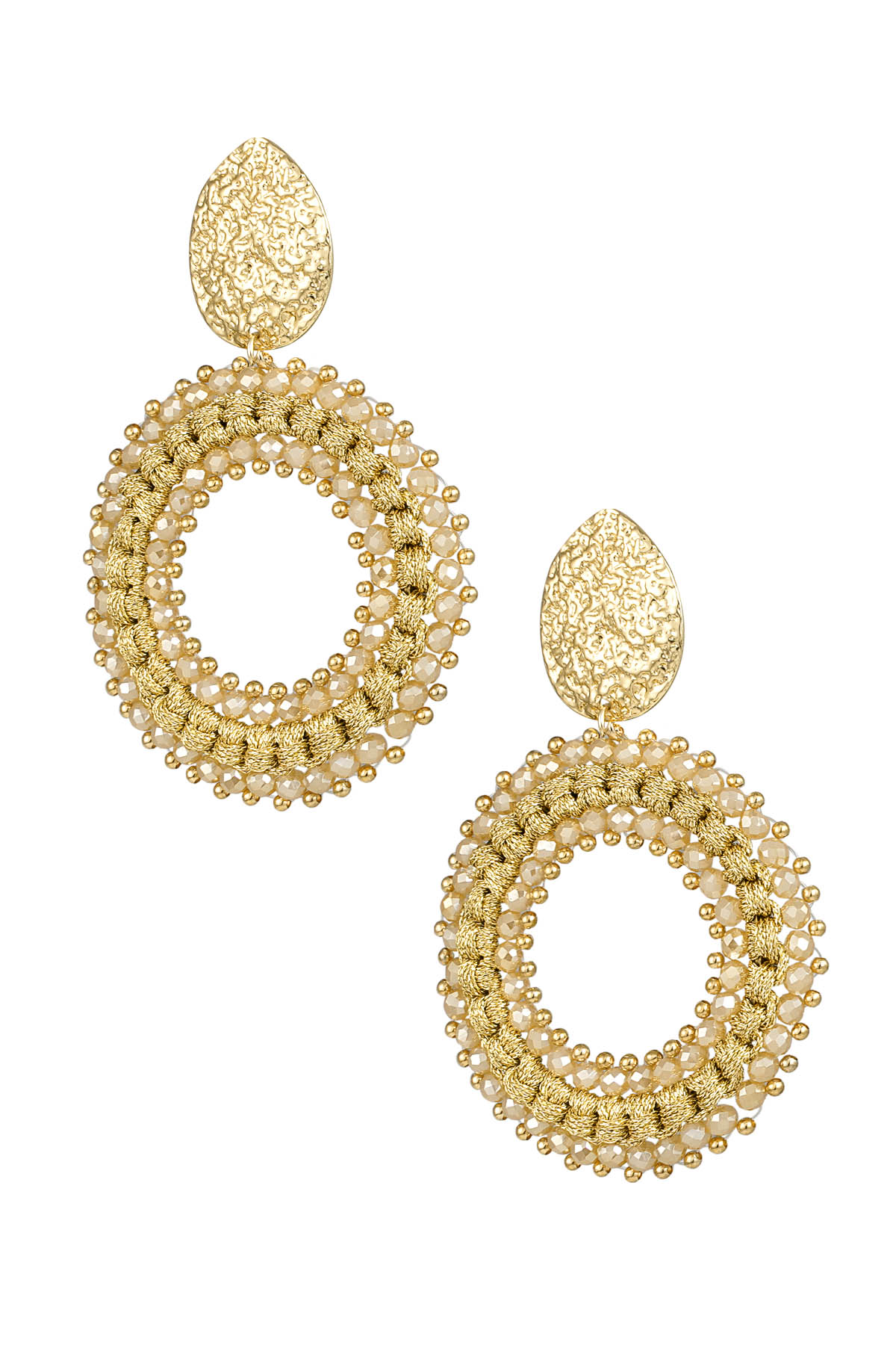 Runde Ohrringe mit Perlen - Gold/Beige