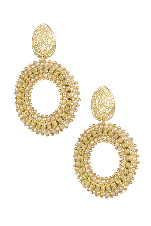 Round earrings with beads - gold/beige h5 