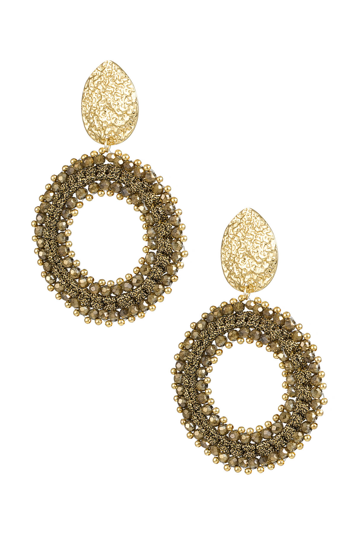 Round earrings with beads - gold/brown h5 