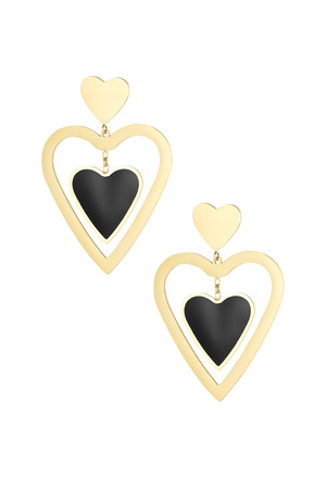 Oorbellen dubbel hart - goud/zwart h5 