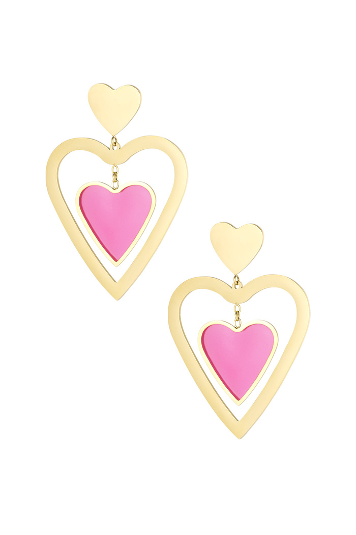 Double heart earrings - gold/pink 