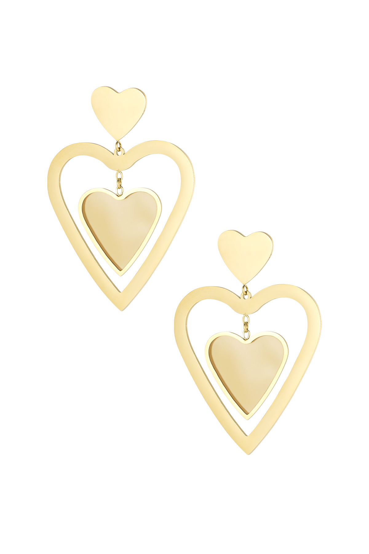 Double heart earrings - Gold color/beige 2