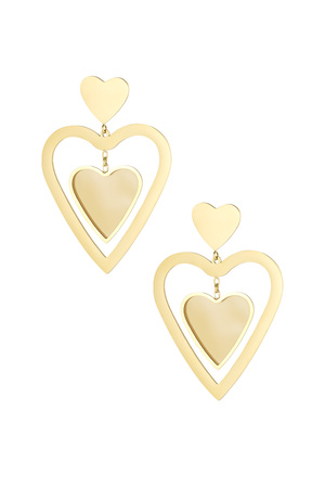 Oorbellen dubbel hart - goud/beige h5 