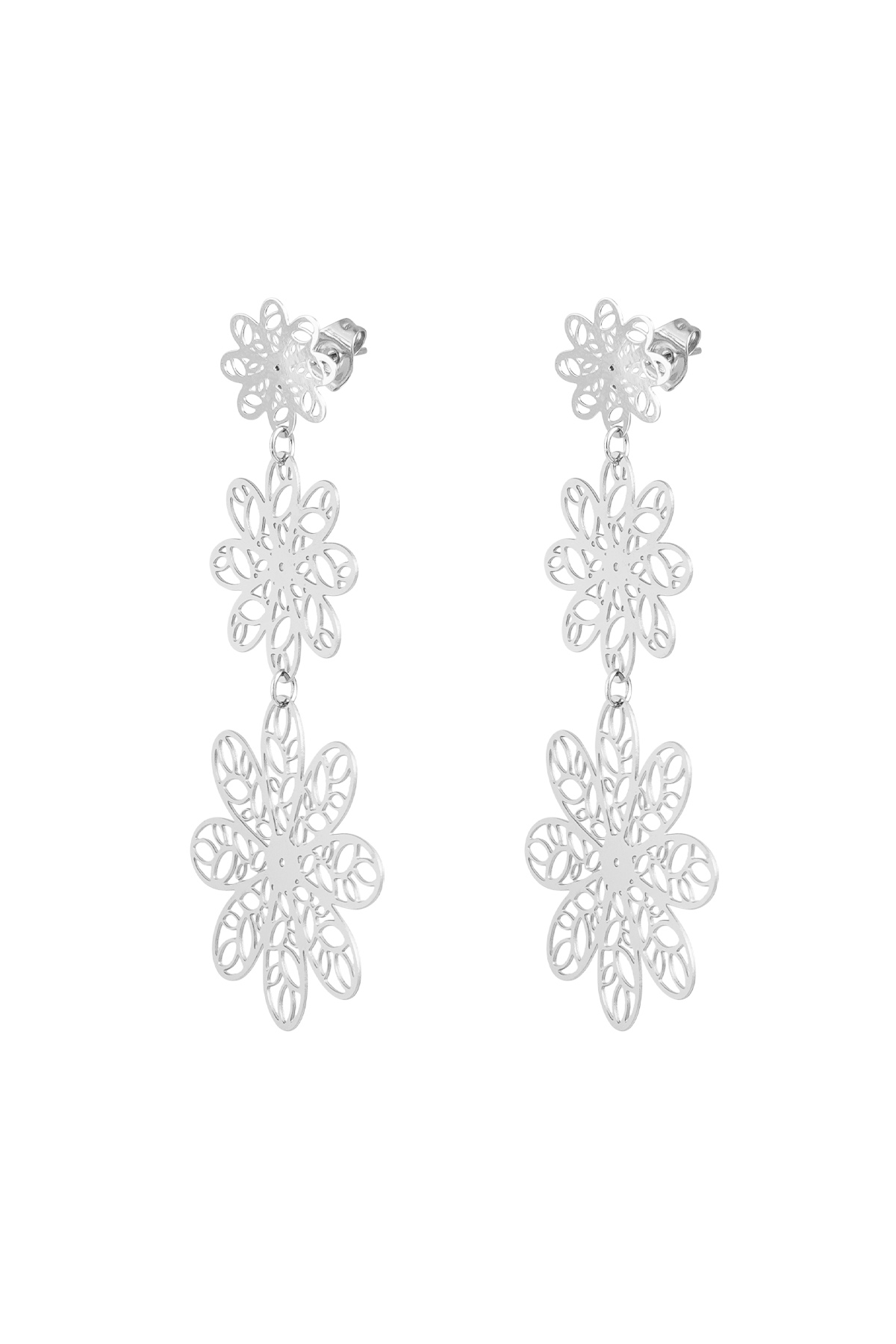 Earrings 3 flowers - silver