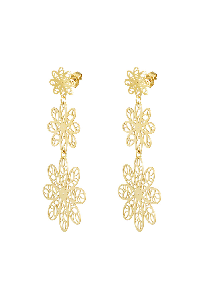 Earrings 3 flowers - gold 