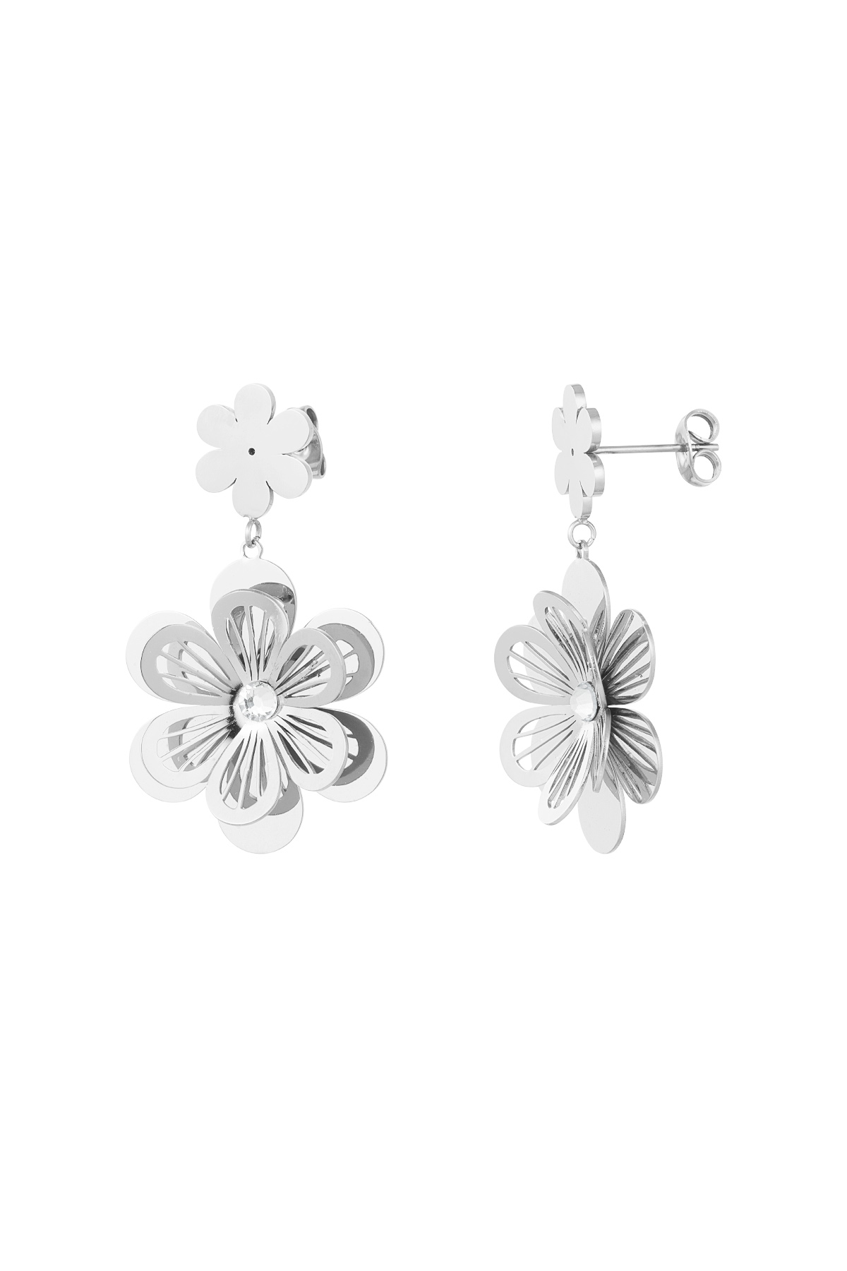 Flower earrings with stone - silver