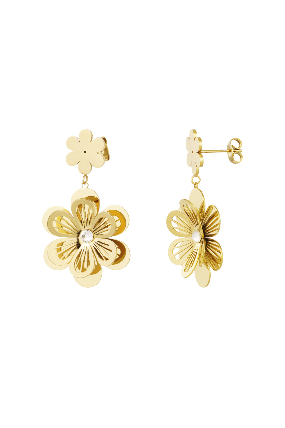 Flower earrings with stone - Gold color 2