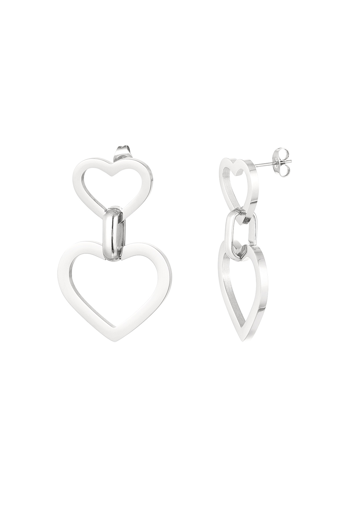 Earrings hearts with link - silver