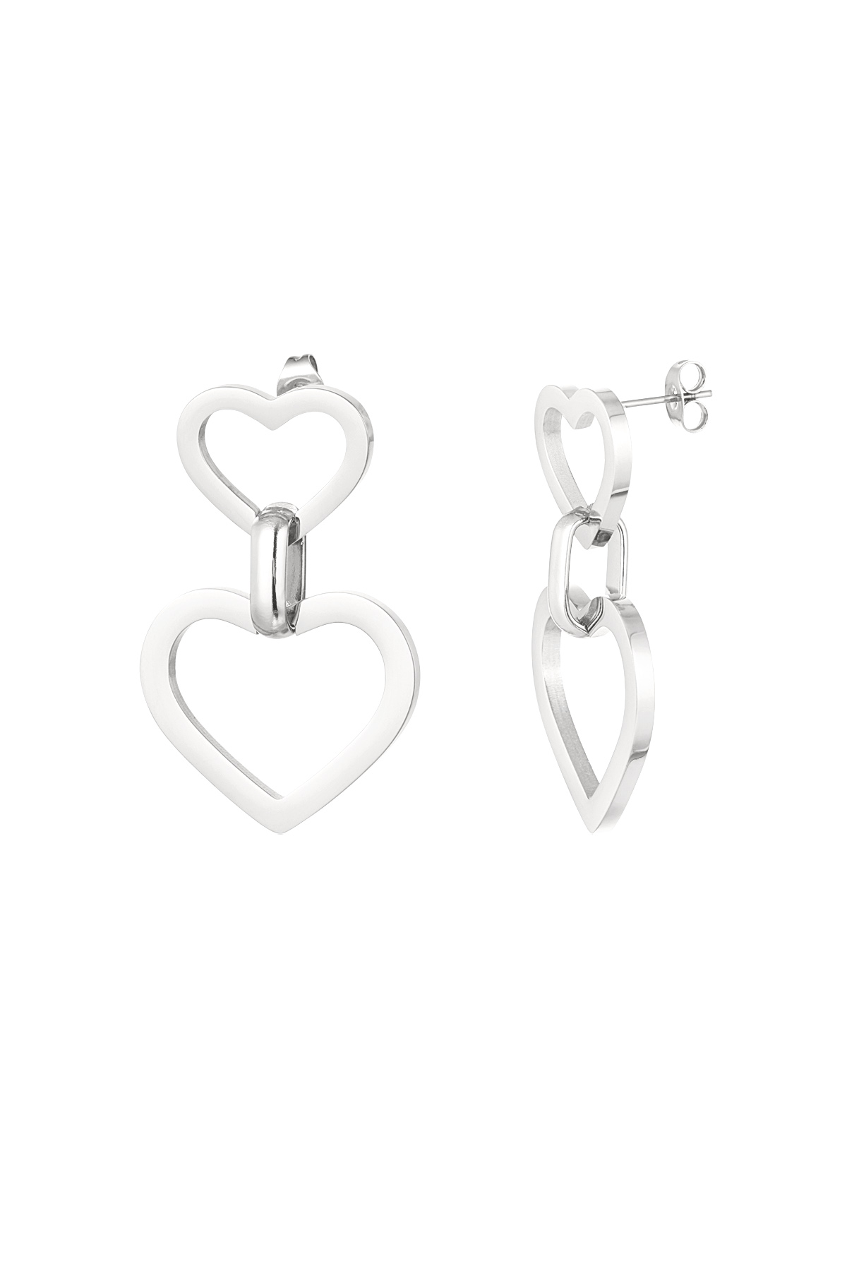 Earrings hearts with link - Silver Color color