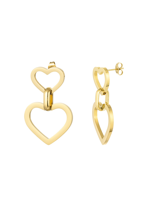 Earrings hearts with link - gold