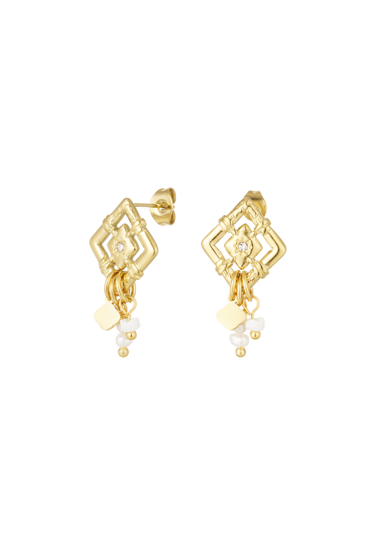 Diamond earrings with beads - gold/white 