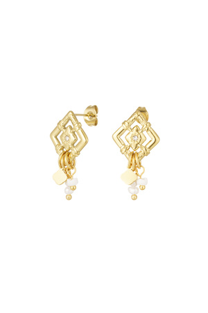 Boucles d'oreilles diamant avec perles - doré/blanc h5 