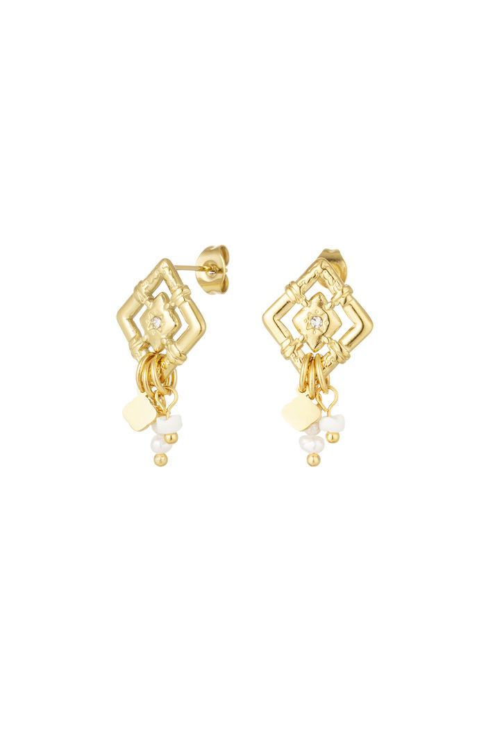 Boucles d'oreilles diamant avec perles - doré/blanc 