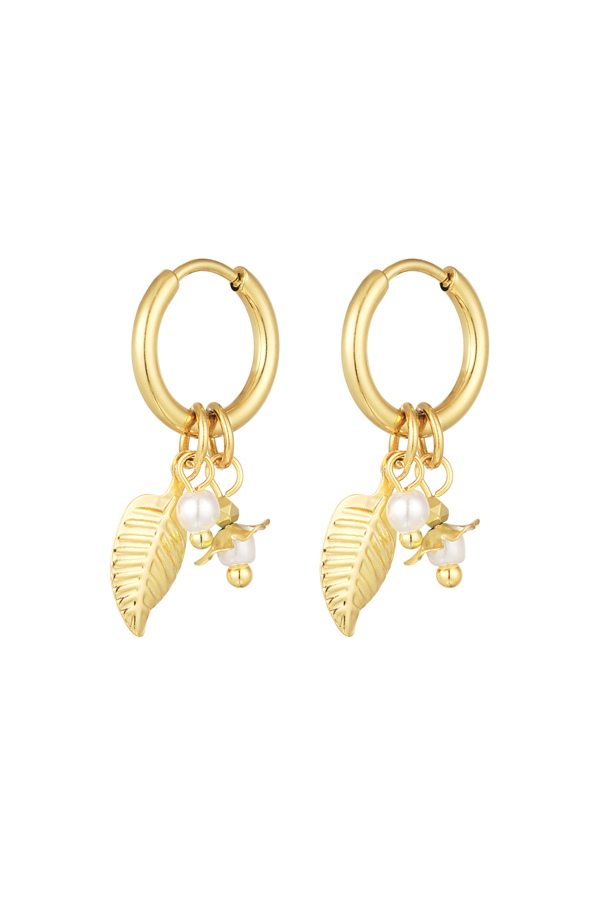 Leaf earrings with pearls - gold h5 