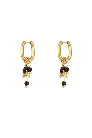Earrings leaves with stones - gold/black h5 