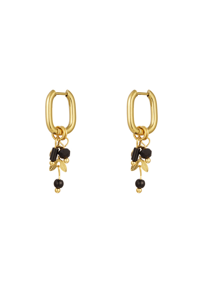 Earrings leaves with stones - gold/black 