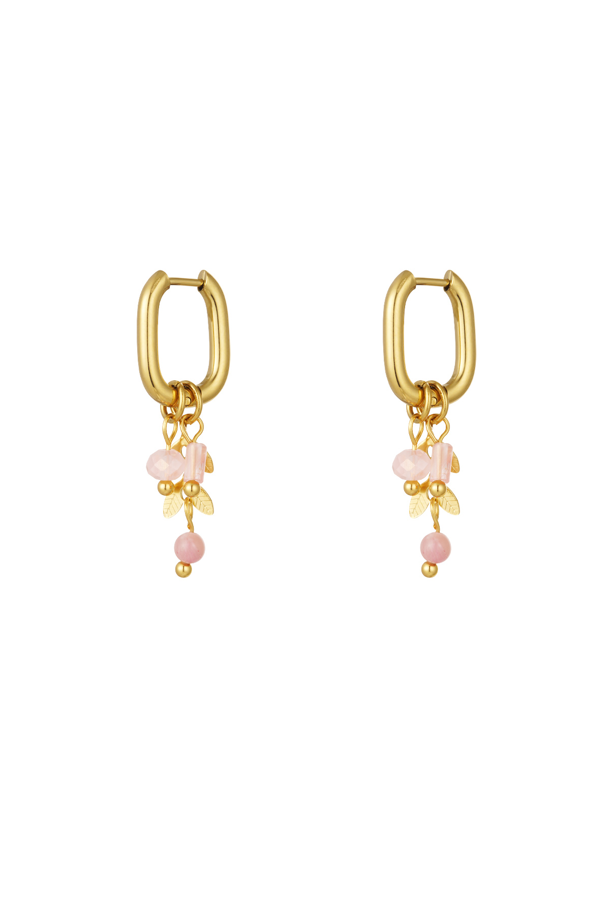 Earrings leaves with stones - gold/pink