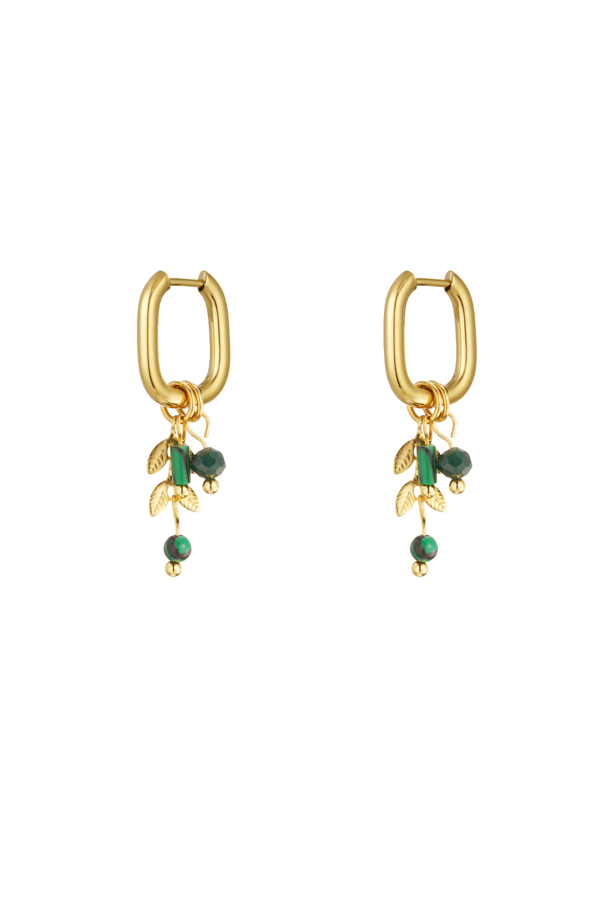 Earrings leaves with stones - gold/green h5 