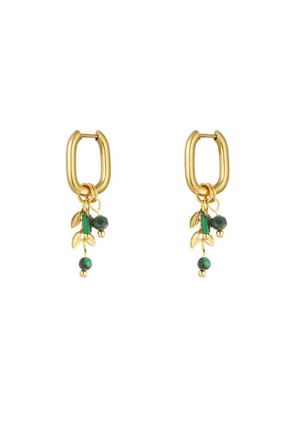 Earrings leaves with stones - gold/green