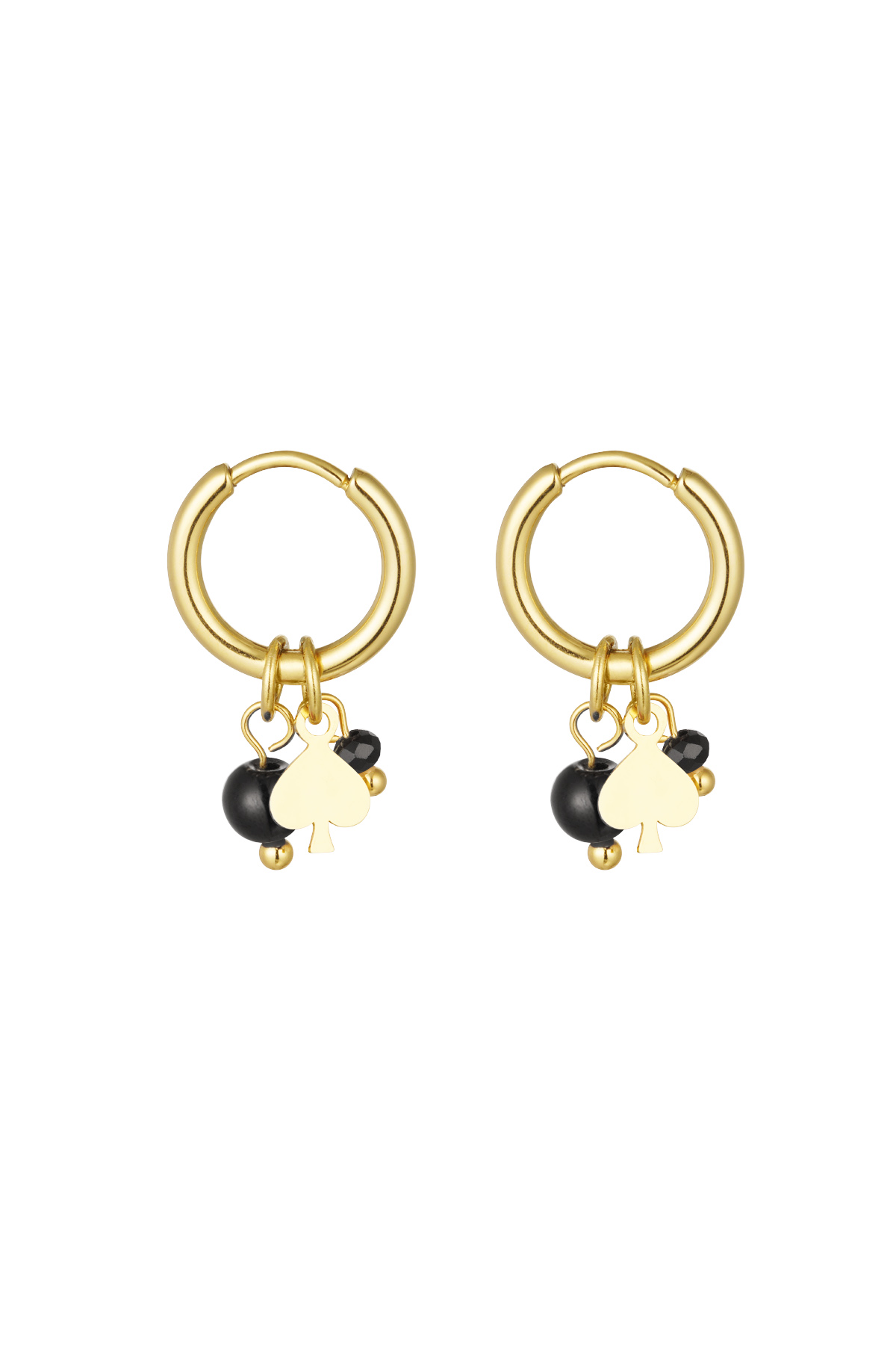 Earrings natural stone with poker detail - black gold