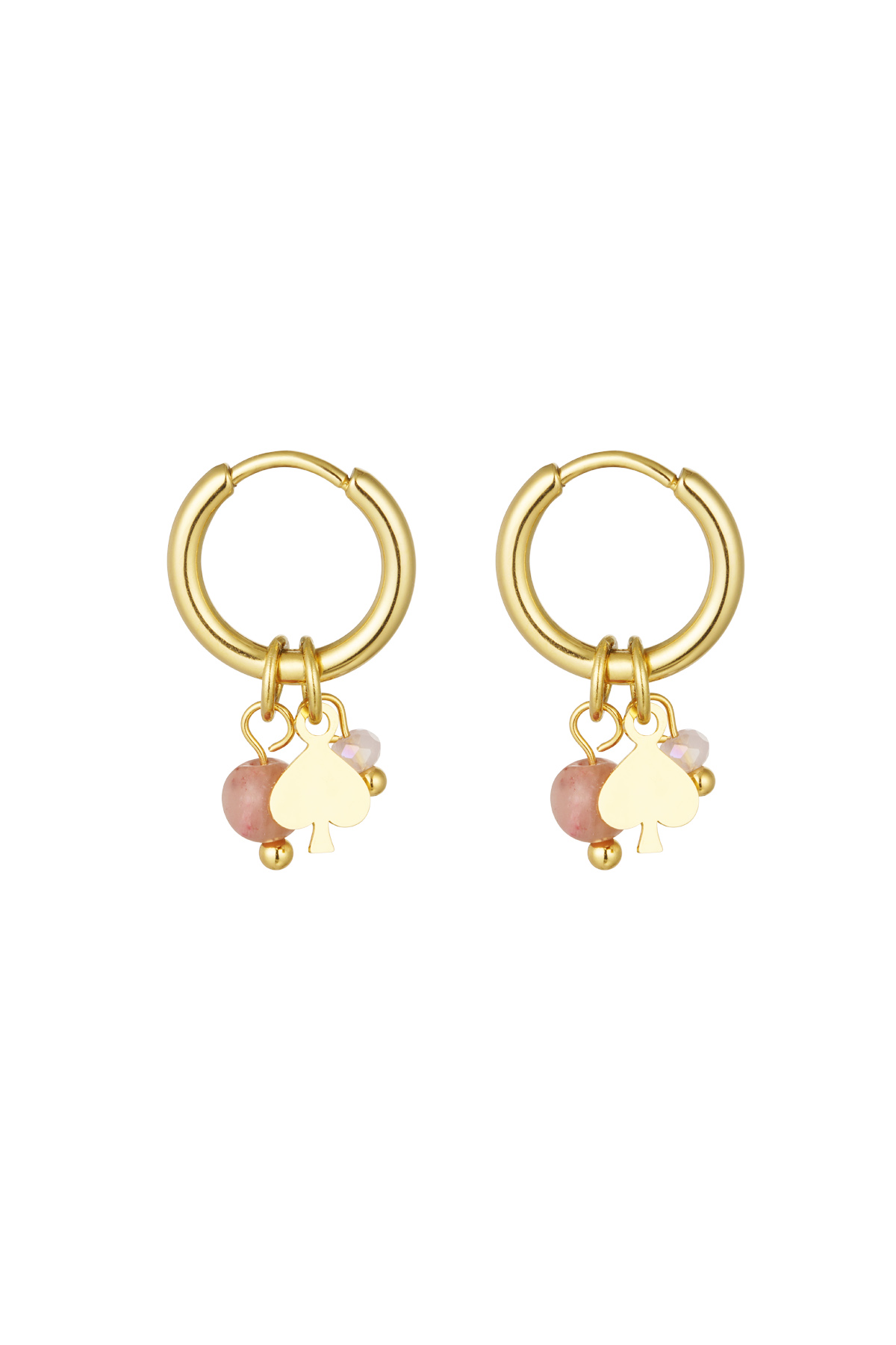 Earrings natural stone with poker detail - pink gold h5 