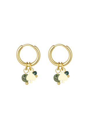 Earrings natural stone with poker detail - green gold h5 