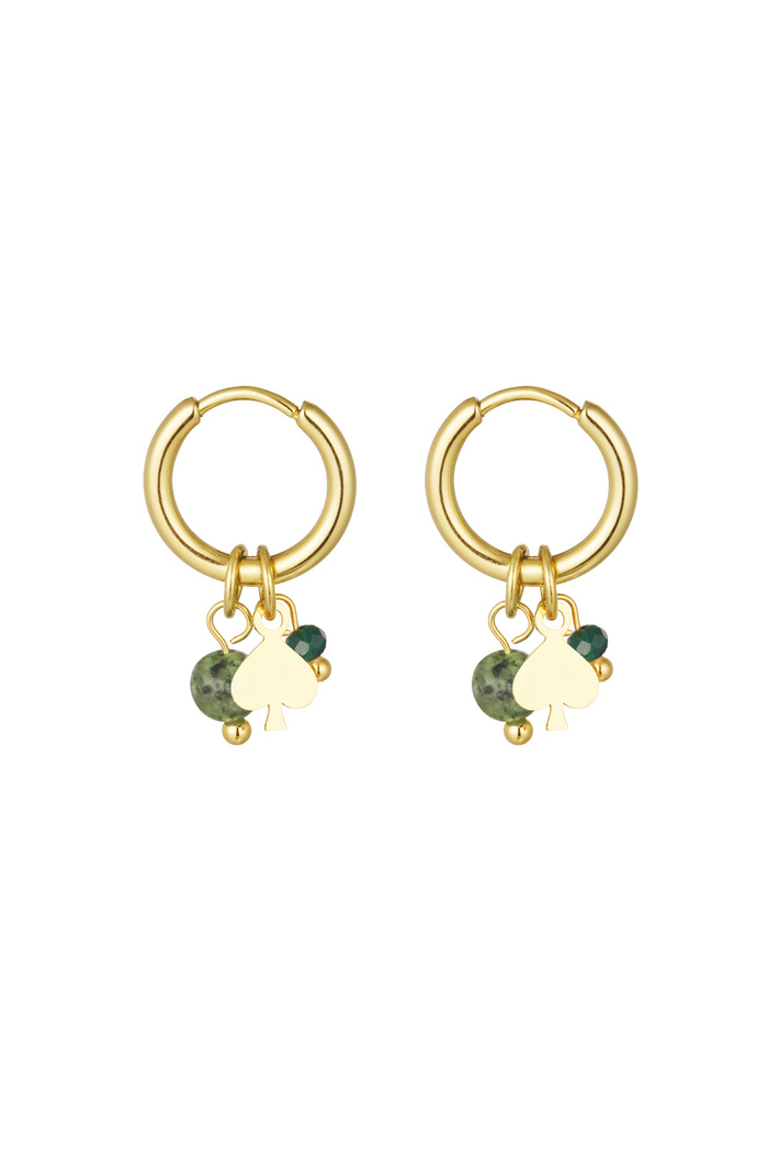 Earrings natural stone with poker detail - green gold 