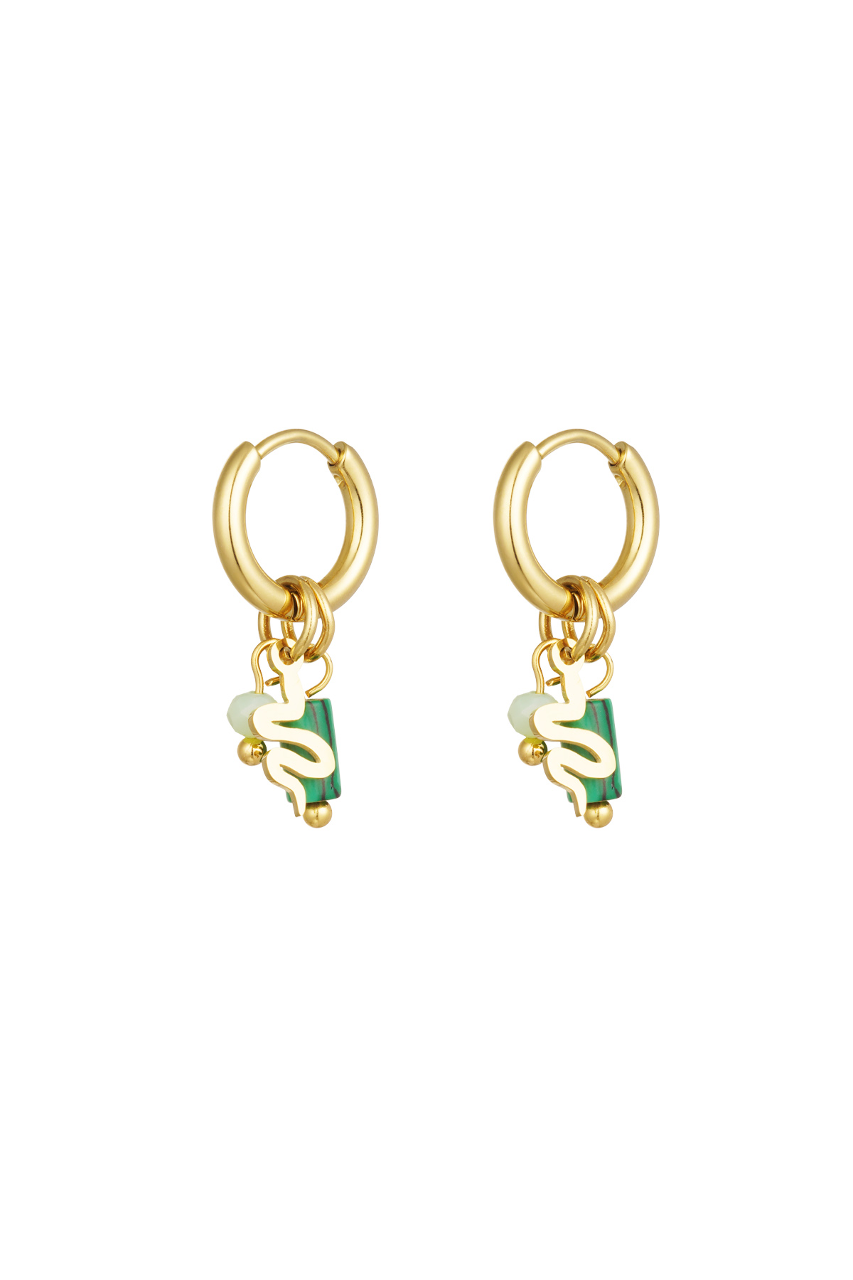 Earrings natural stone with snake detail - green gold h5 