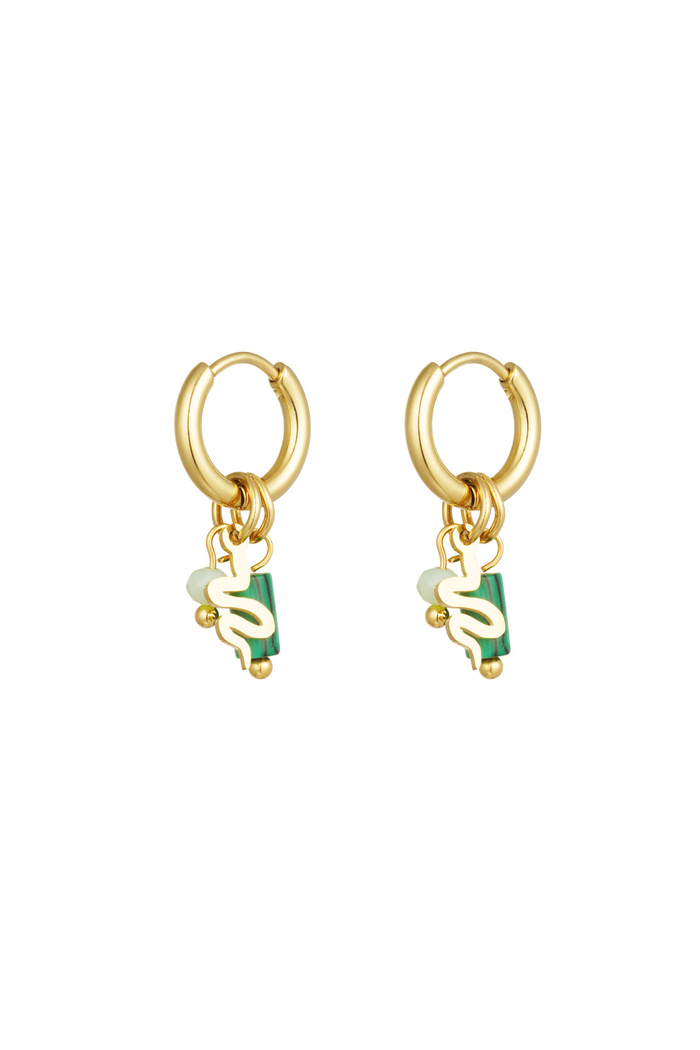 Earrings natural stone with snake detail - green gold 