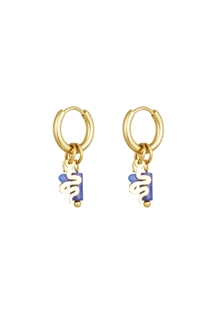 Earrings natural stone with snake detail - blue gold 