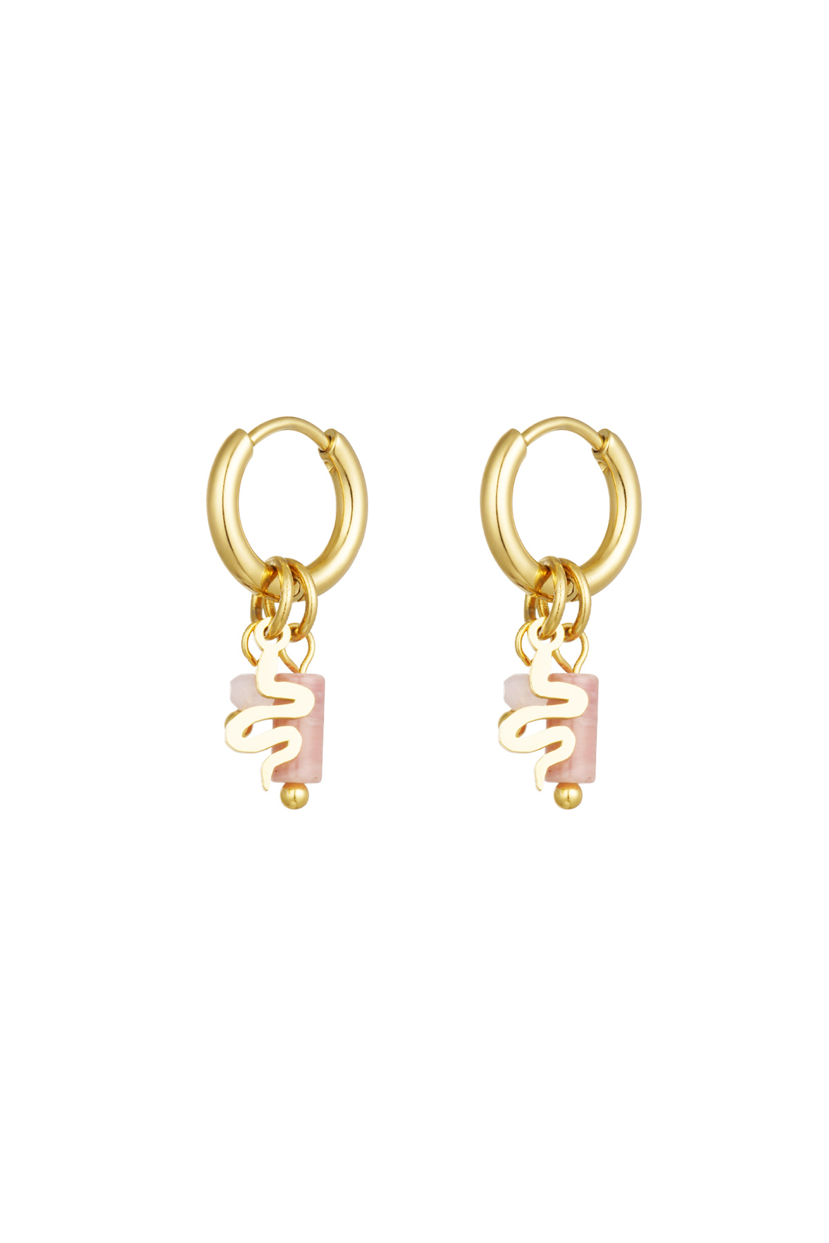 Oorbellen natuursteen met slang detail - roze Goud kleur 2