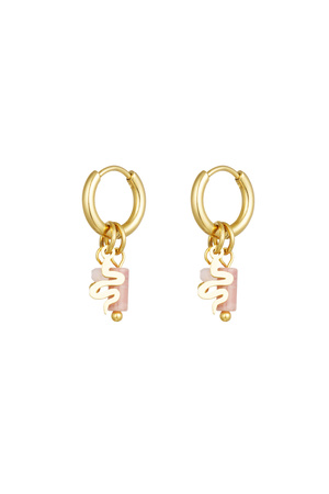 Earrings natural stone with snake detail - pink gold h5 