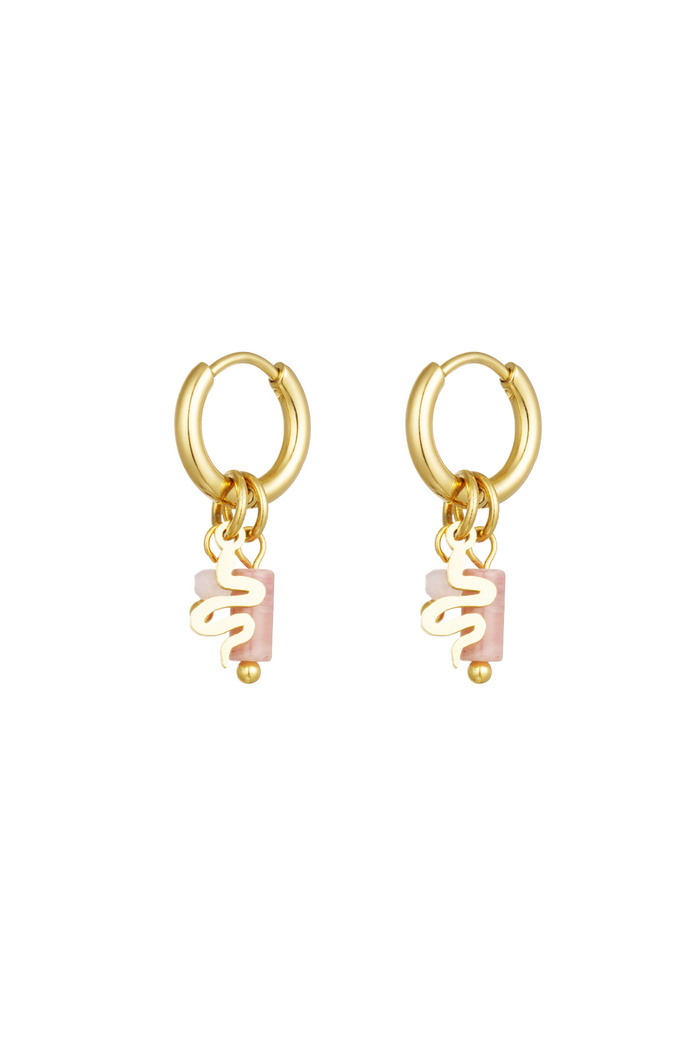 Earrings natural stone with snake detail - pink gold 