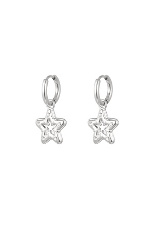 Earrings star with stones - silver h5 