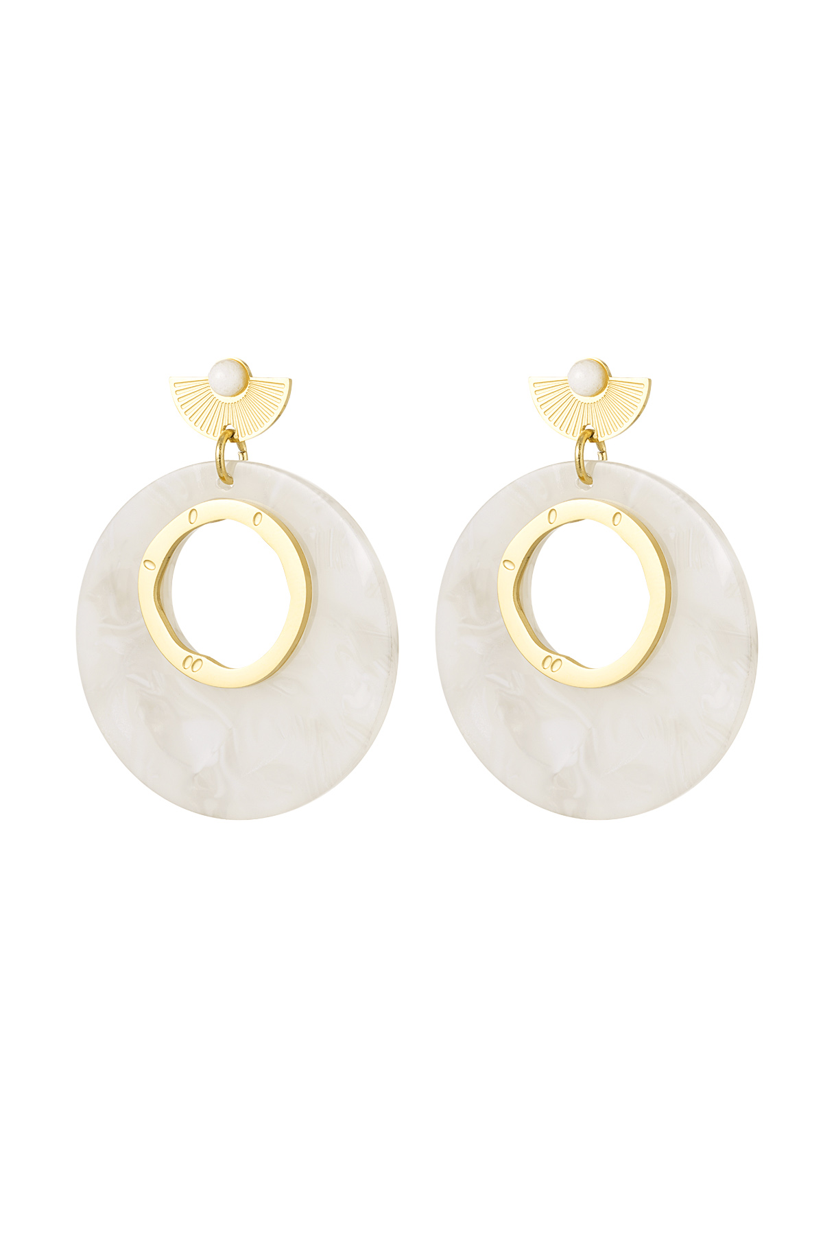 Earrings around white details - Gold color/white