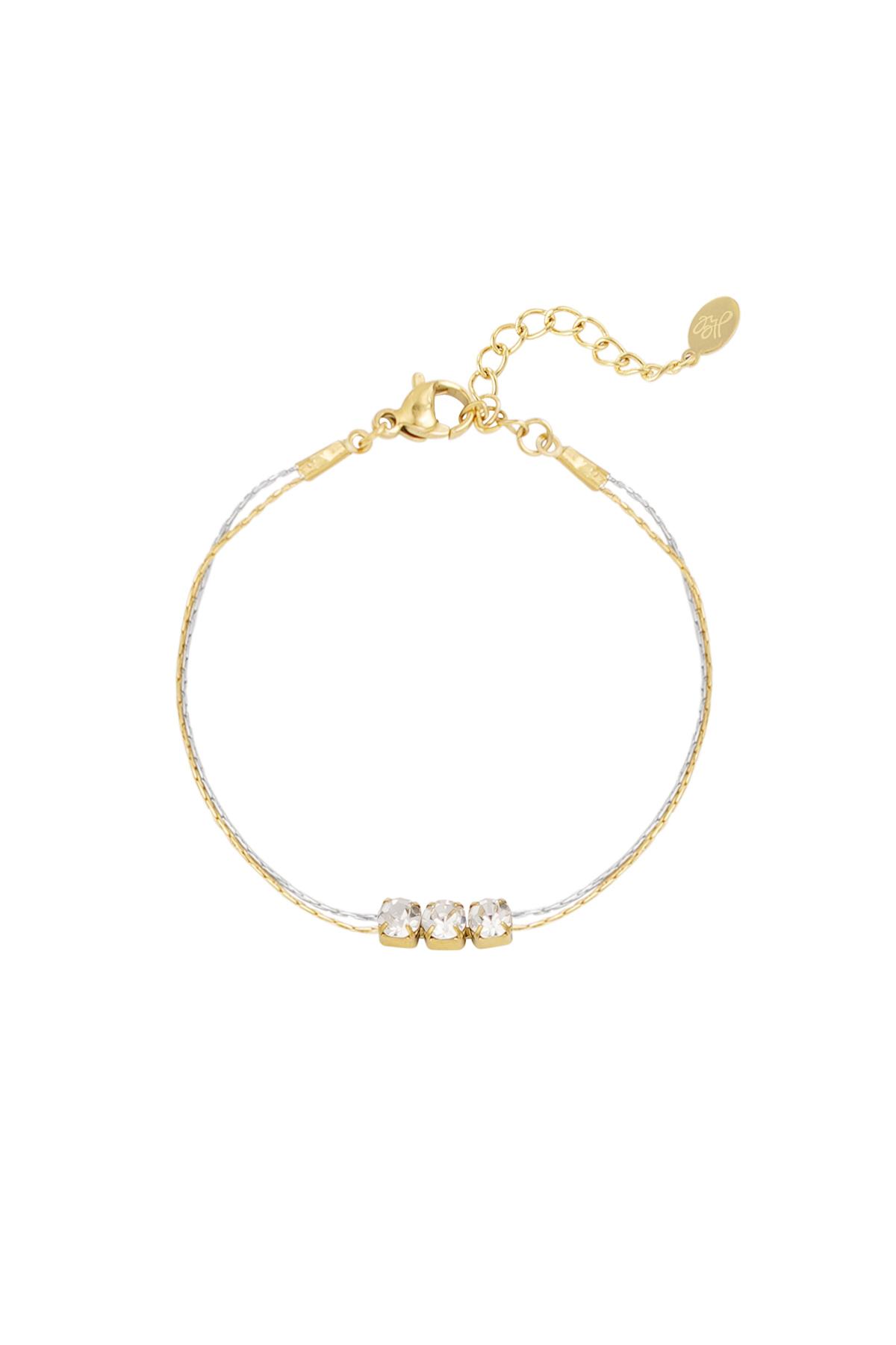 Bracelet gold/silver with stone - white h5 
