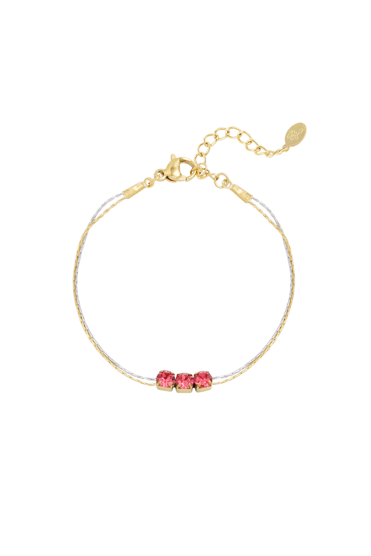Bracelet gold/silver with stone - pink