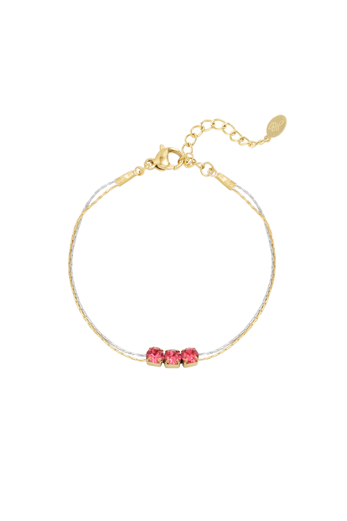 Bracelet gold/silver with stone - pink 2