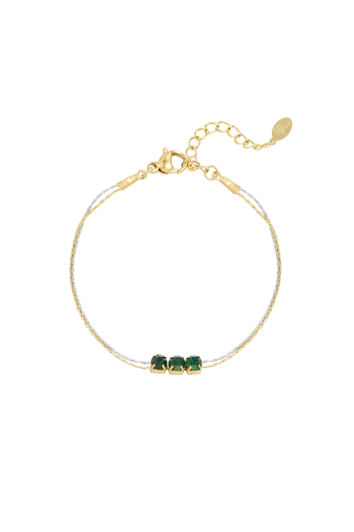 Bracelet gold/silver with stone - green