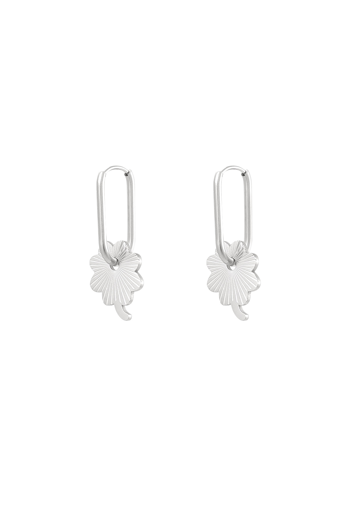 Earrings elongated with flower - silver h5 