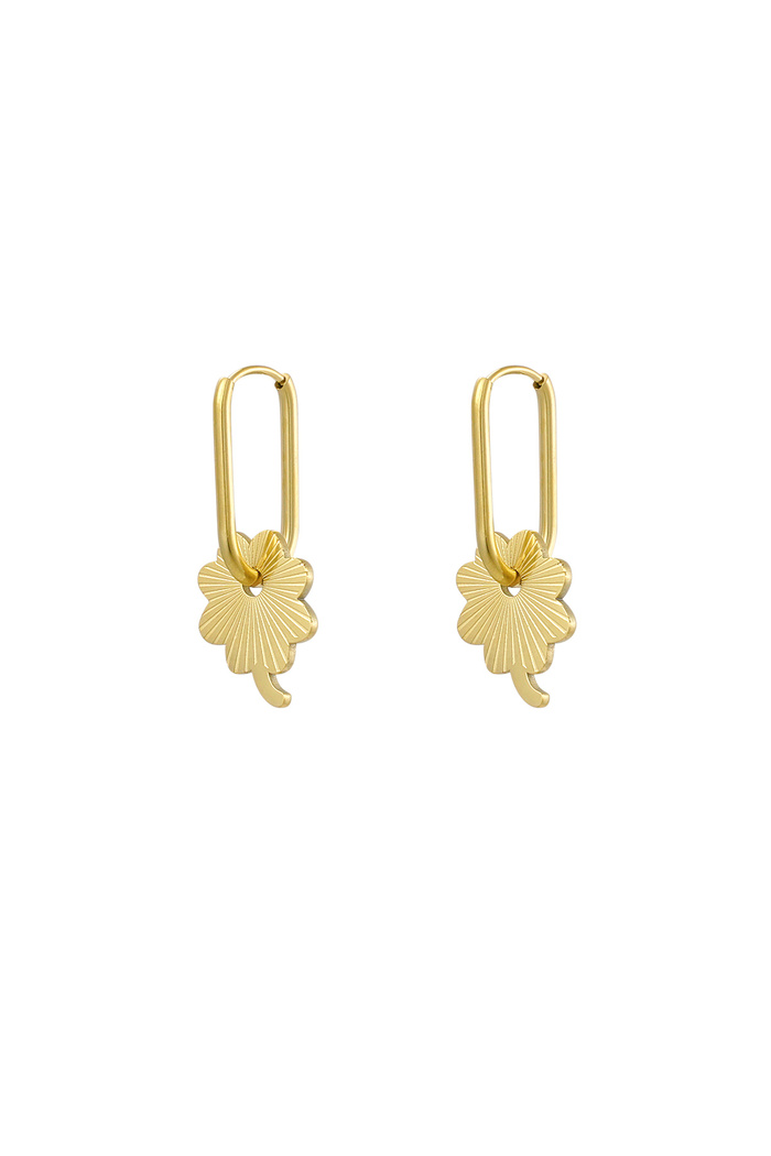 Earrings elongated with flower - gold 