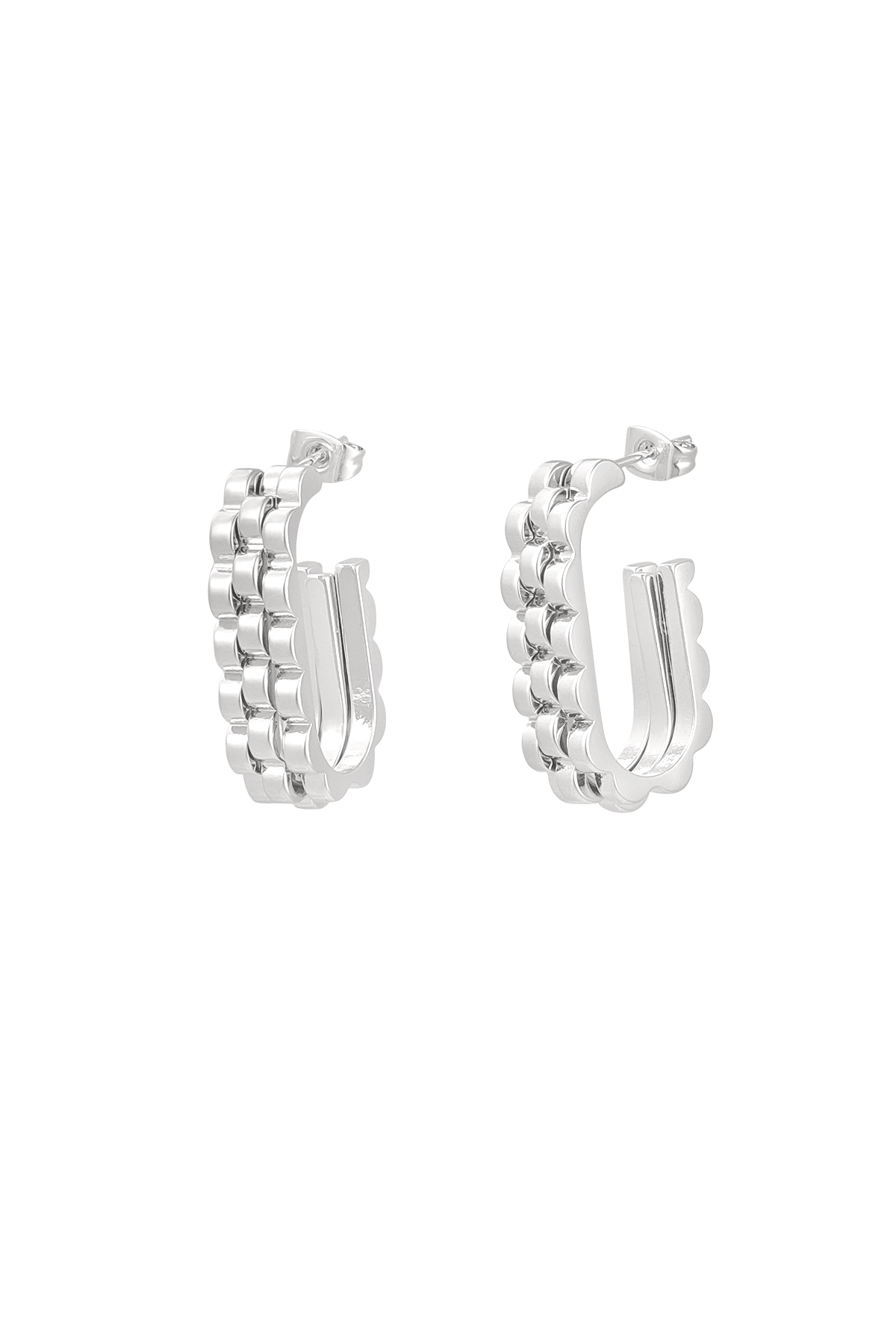 Earrings elongated link in link - silver