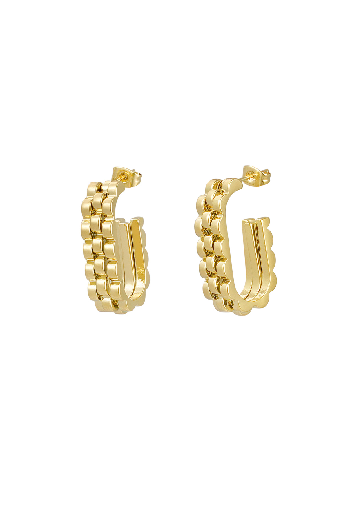 Earrings elongated link in link - gold