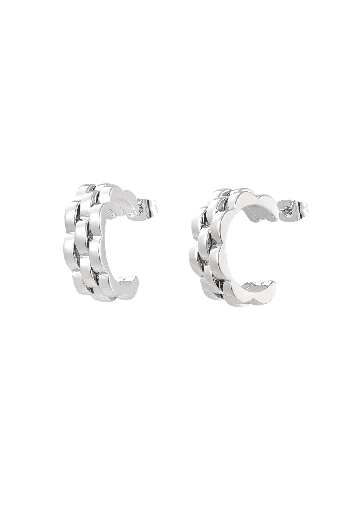 Earrings round link in link - silver 