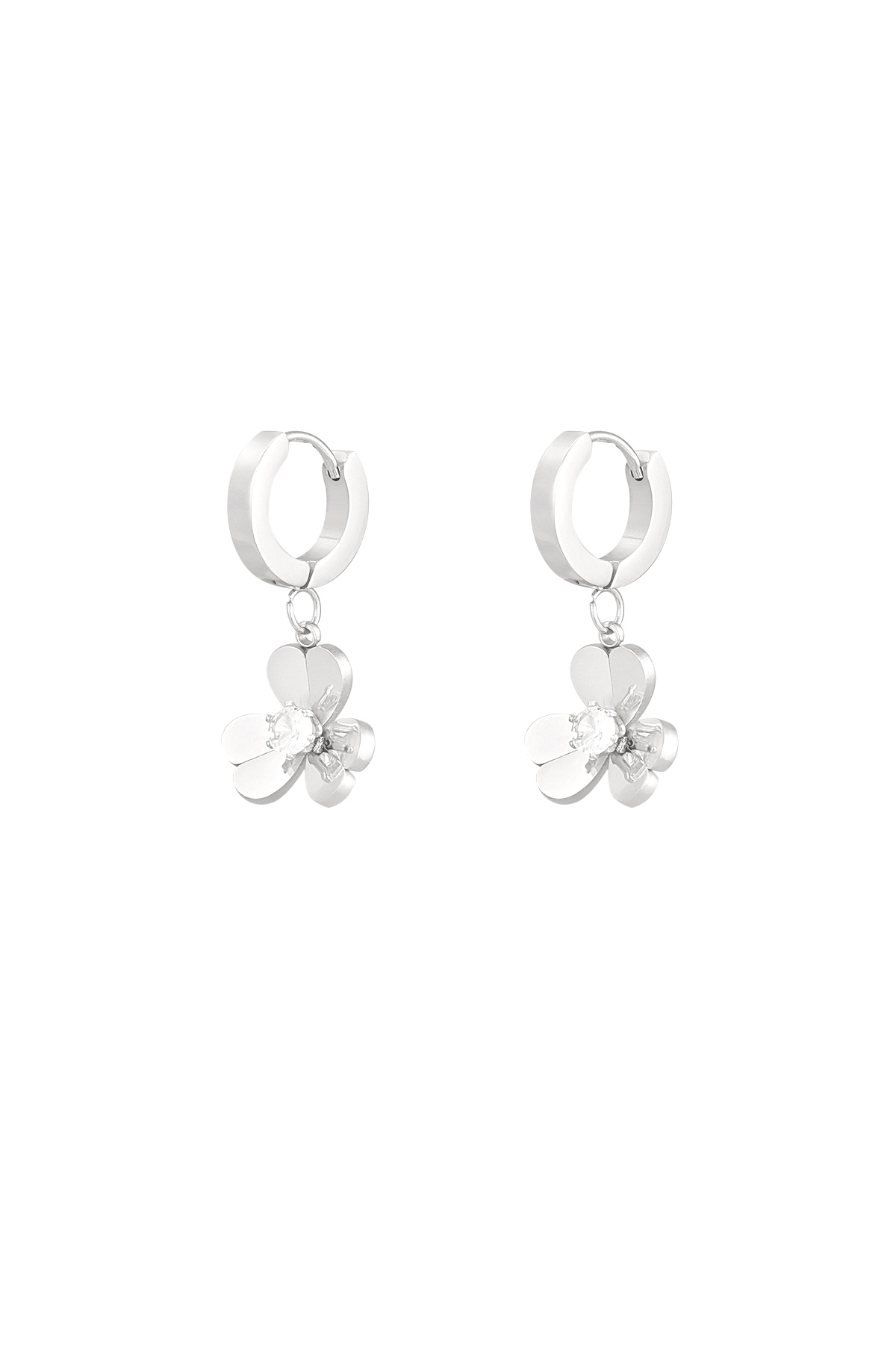 Earrings flower with stone - Silver Color color