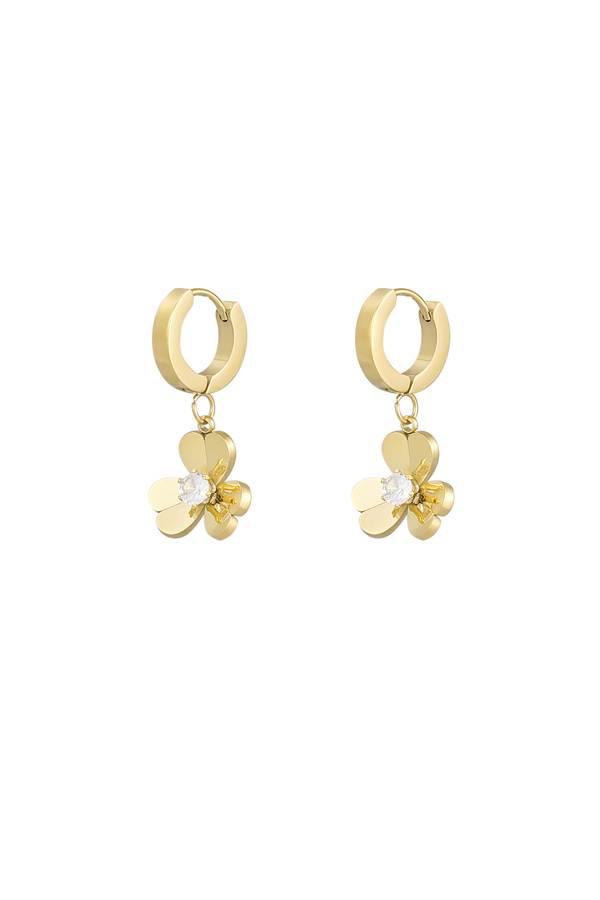 Earrings flower with stone - gold