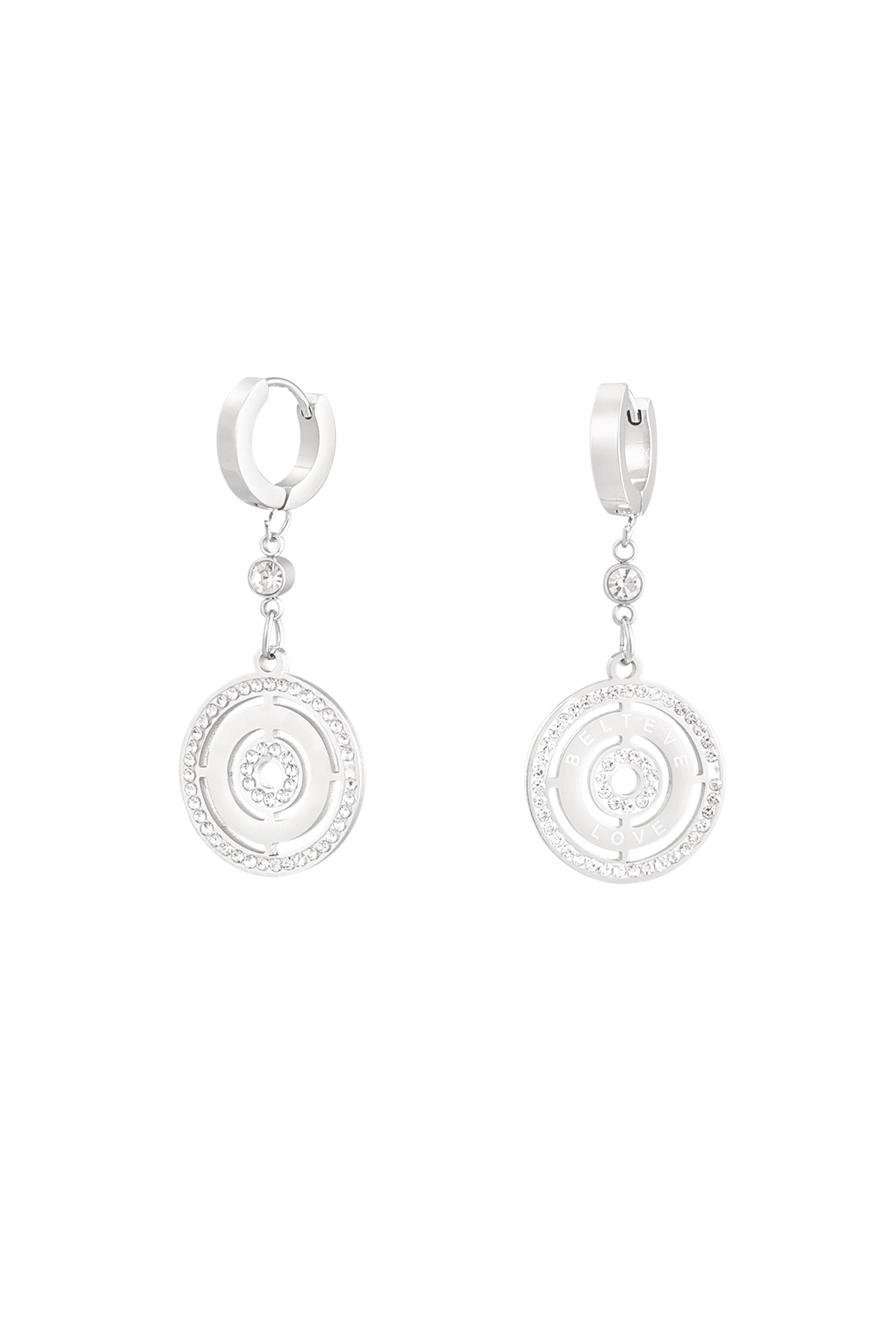 Round earrings with stones - silver